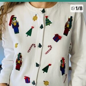 VINTAGE KAREN SCOTT Embroidered Christmas Cardigan